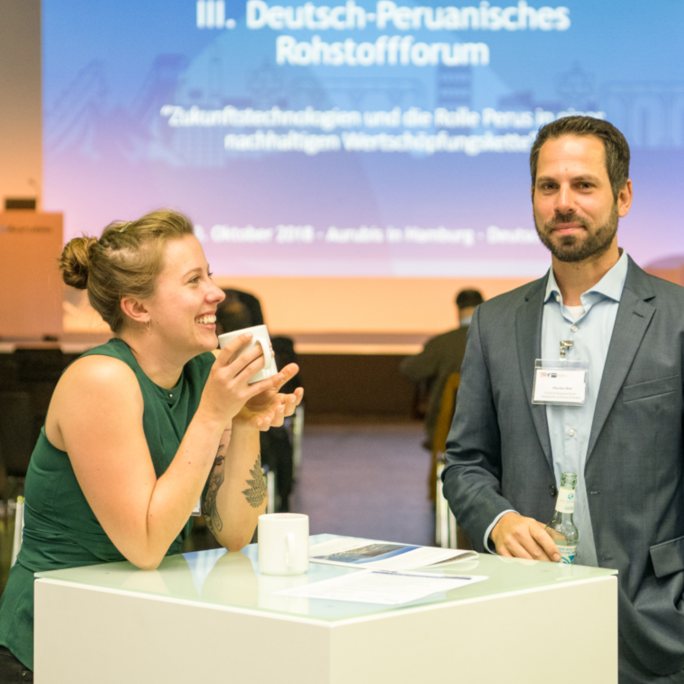 Martin Otto and Friederike Koerting enjoying a coffee at a confernce